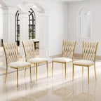 Modern Dining Chairs Set of 4, Beige Velvet Woven Kitchen Chair with Golden Metal Legs, Upholstered Cushion & High Back Design, Mid-Century Dining Chairs for Kitchen, Living Room