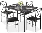 VECELO 5-Piece Dining Table Set for 4 with Upholstered Chairs, Pure Black | Faux Marble Tabletop, Space-Saving, for Kitchen, Breakfast Nook