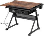 ZENY Adjustable Drafting Table with Stool Tilting Drawing Desk Artist Table | with Outlet, Storage Drawers, Art Craft Workstation for Home Office Reading, Writing, Crafting
