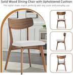 Modern Dining Chairs with Upholstered Cushion, Solid Rubber Wood Dining Chair with Comfortable Backrest, Sturdy Wooden Chairs for Kitchen, Dining Room (Walnut-Beige, 6 Sets)