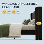 Allewie Queen Size Velvet Platform Bed Frame, Tall Wingback Headboard, Black