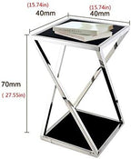 Telephone Table, Stainless Steel Glass Coffee Table,Sofa Side Table/Telephone Table,Black and White Flower Stand,for Living Room Bedroom,Stainless Frame,Black(Black-15.74 * 15.74 * 27.55in