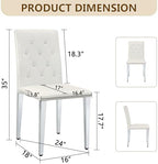 White Dining Chairs Set of 4, Faux Leather, Silver Metal Legs | Button-Tufted Upholstered Parsons Chairs with Padded Seats for Dining Room, Kitchen, Apartment, or Restaurant Use