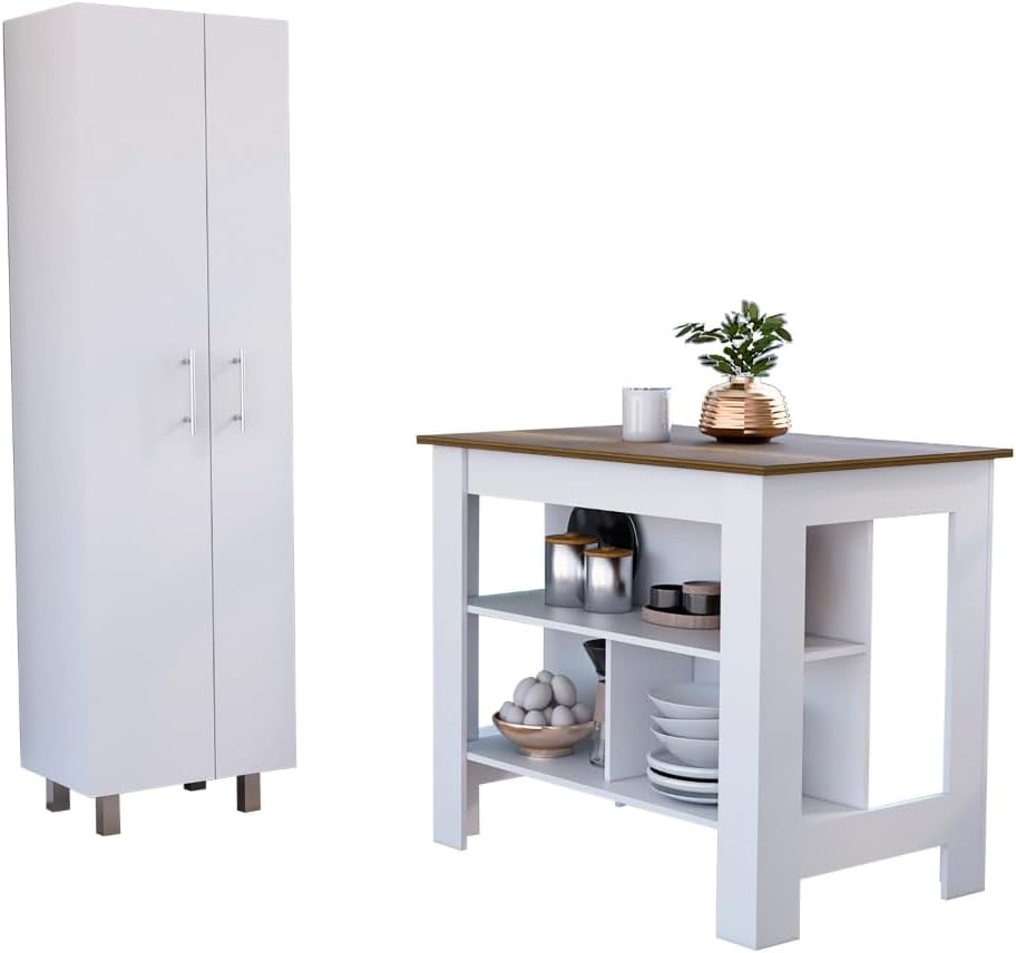 9-Shelf 2-Door Kitchen Set with Island and Pantry Cabinet | Includes 9 shelves and 2 doors for enhanced storage capacity