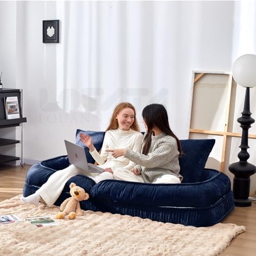 LouannTatami Foldable Lazy Sofa Bed Floor Chair - Adjustable Human Dog Bed for Adults Kids Floor Seats - Cozy Small Couch for Home Living Room(Blue)