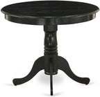 East West Furniture ANT-ABK-TP Antique Dining Room Table - a Round kitchen Table Top with Pedestal Base, 36x36 Inch, Wirebrushed Black