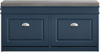 Haotian Shoe Storage Bench Entryway, Shoe Cabinet Bench with 2 Flip Drawers & Cushion, Modern Design Shoe Organizer for Hallway, Navy Blue FSR64-B