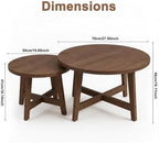 47.2" Round Nesting Coffee Table Set of 2 Walnut Wood Grain Center Tables | Space-Saving Stackable Design | Reinforced X-Cross Support Structure | Waterproof Scratch-Resistant Surface Finish