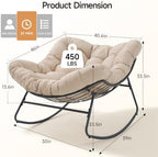 Papasan Rocking Chair, Oversized Outdoor Egg Chair with Thick Cushion | 450 lbs Heavy-Duty Frame, 6.7" Thick Cushion, Silent Rocking Design, Adjustable Rocking Angle, Indoor & Outdoor Use