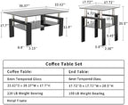 ODUSE-DAILY All Black Glass Coffee Table Set of 3 Piece, Living Room Table Set of 3 Pcs, Black Glass Coffee Table and End Table Sets, Metal Legs, Tempered Glass