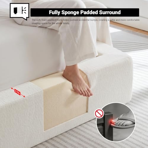 Queen Upholstered Bed Frame w/ Channel Headboard, Cloud Platform Bed Frame