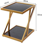 Telephone Table, Tempered Glass Side Table Nordic Modern Iron Art Sofa Table Coffee Table Bedside Table for Living Room Bedroom Balcony,17.7''x15.7''x19.6''(