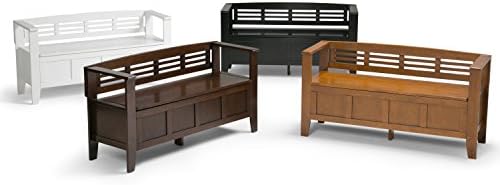 SIMPLIHOME Adams 48" Wide Solid Wood Storage Bench in Medium Brown