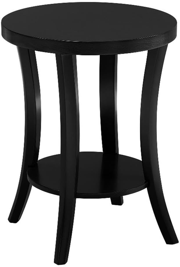 Convenience Concepts Charleston Round End Table 30" - Classic Living Room Side Table with Storage Shelf for Transitional Living Room, Family Room, Black