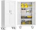 GAIOUS Metal Garage Storage Cabinet with Lock, 61” Tall Lockable File Cabinet with Wheels, Steel Tool Cabinet with 2 Door and 3 Adjustable Shelves, Rolling Cabinet for Home Office Garage Gym - White