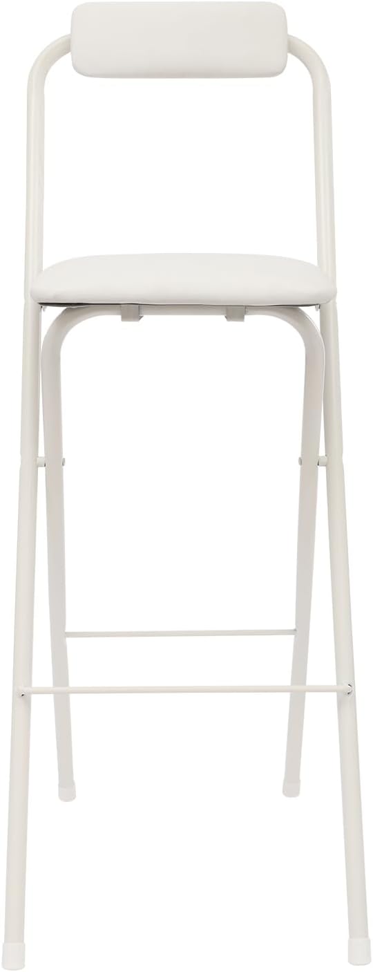 1 Pcs Folding Bar Stool with Backrest 29.5 Inch Tall Foldable Stool Chair Portable High Folding Bar Chair Counter Height Seat Cushioned Padded for Kitchen Island Shop Cafe Dining Room (White)