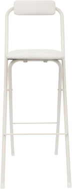 1 Pcs Folding Bar Stool with Backrest 29.5 Inch Tall Foldable Stool Chair Portable High Folding Bar Chair Counter Height Seat Cushioned Padded for Kitchen Island Shop Cafe Dining Room (White)