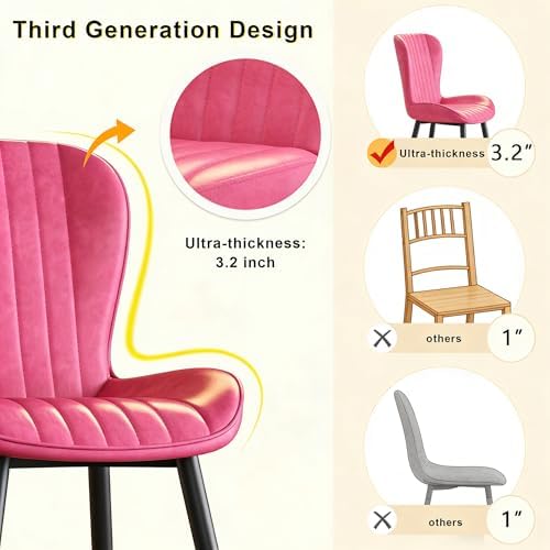 Dining Chairs Set of 4,Pink Leather Dining Chair Upholstered,Kitchen Chair,Modern Dining Room Chairs with Black Metal Legs Frame for Restaurant,Dining Room,Cafe