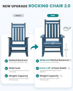 SERWALL Outdoor Rocking Chair Set of 2, HDPE Rocker for Adults, Blue | 21.1" Widened Seat adds Extra Comfort, Oversized Rocking Chair for Adults, All Weather Porch Rocker for Lawn Garden