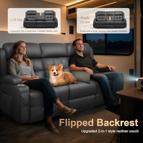 RV Reclining Sofa, Home Theater Seating Loveseat Couch with Massage | Reclining Loveseat with USB, Wall Hugger RV Couch Movie Theater Chairs, RV Furniture with Cup Holders, Drawer for Gaming Room