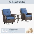 Belord Patio Wicker Chairs Swivel Rocker,Outdoor Patio Furniture Set with Rattan Side Table, All Weather Conversation Set for Porch Poolside Balcony, Brown Wicker/Blue