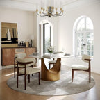 POVISON Round Dining Table Set, 47" Sintered Stone Dining Table with 4 Dining Chairs Set, Glossy White Sintered Stone Tabletop with Bronze Carbon Steel Pedestal