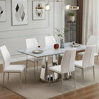 White Dining Chairs Set of 6, Modern PU Leather Kitchen Chairs with Soft Cushion and Silver Chrome Metal Legs, Waterproof and Easy to Clean, Armless Dining Chairs for Dining Room,Kitchen