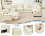 145" Oversized Modular Sectional Sofa U-Shaped Corner Cloud Couch with Ottoman, Convertible Deep Seat Chenille Couch for Living Room, Spacious Space (Cream White, 7 Seater)