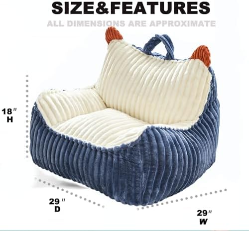Kisoy Bean Bag Chair, Bean Bag Sofa with Memory Foam Filler for Boys and Girls Soft Faux Fur Fabric Floor Chair for Gaming, Reading Relaxing,Blue