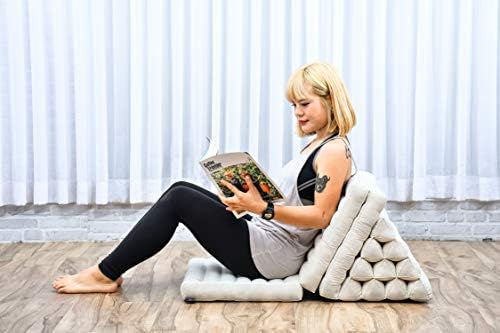 Leewadee - Comfortable Japanese Floor Mattress - Thai Floor Bed with Triangle Cushion - Futon Mattress - Thai Massage Mat, 67 x 21 inches, Ecru, Kapok Filling | Floor & lounge cushion for relaxing, reading & TV - for meditation & yoga, firm & stable