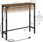 CHOEZON 29.5" Narrow Console Table with Adjustable Height (21.1"-29.9"), Behind Couch Table, Entryway Table with Power Outlet, Narrow Sofa Table, for Entryway, Rustic Brown and Black TXG10UBF