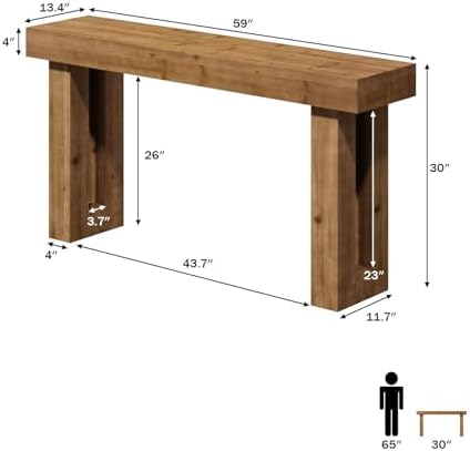 HOKYHOKY Solid Wood Entryway Table, 59-Inch Long Farmhouse Console Tables | Rectangular Behind Couch Table, Wooden Sofa Tables, Hallway, Entrance, Foyer, Living Room