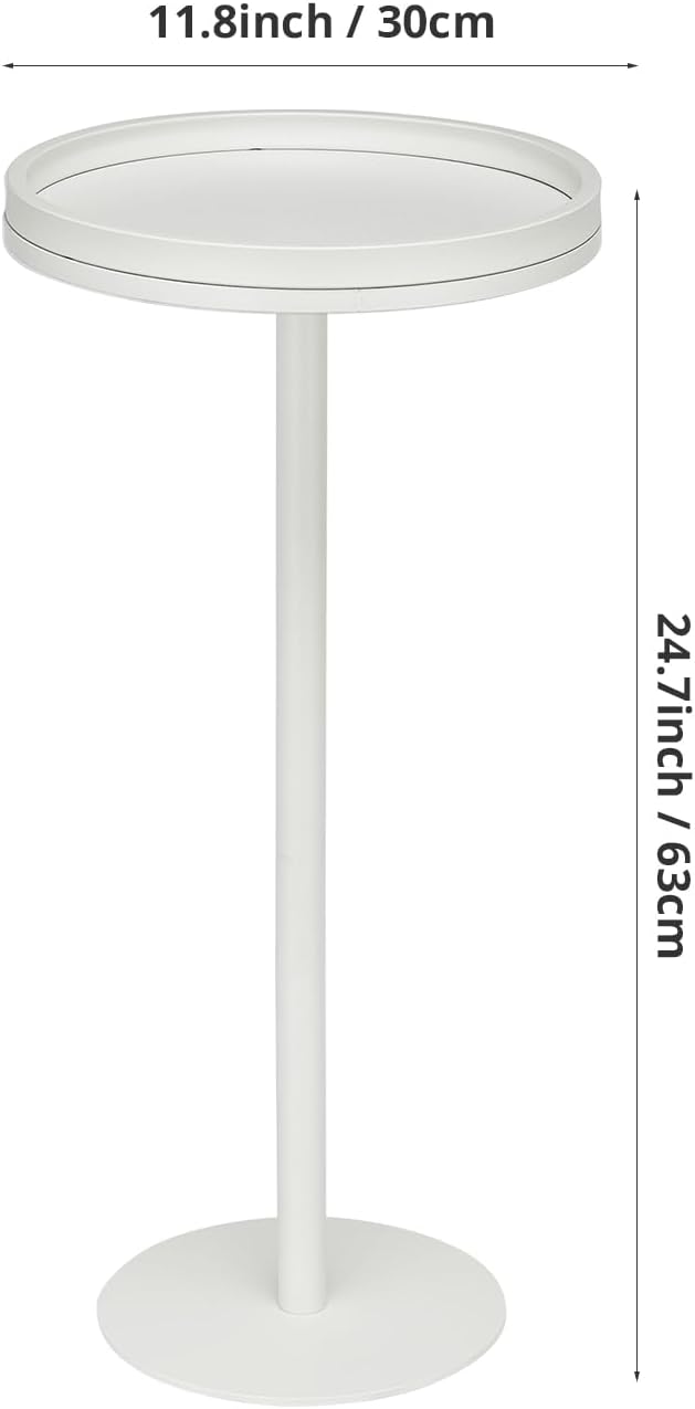 White Martini Table, Modern Small Round Side Table, Minimalist Metal & Wood Pedestal End Table with Weighted Base, White Drink Table for Living Room, Small Spaces,Next to Sofa, 24.7" Tall