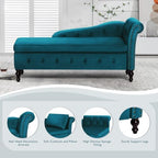 Velvet Chaise Lounge w/Right Armrest & Storage Space, Teal | Button Tufted Lounge Sofa w/Lumbar Pillow, Lounge Chair Indoor, Upholstered Chair for Bedroom, Living Room,Office
