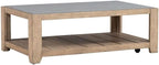Pemberly Row 3-Piece Coffee Table Set, Rubberwood with Split Heart Cathedral White Oak Veneers, Nutmeg Finish, Includes Cocktail Table with Casters & 2 End Tables with Drawers, Tile Insert Tops for