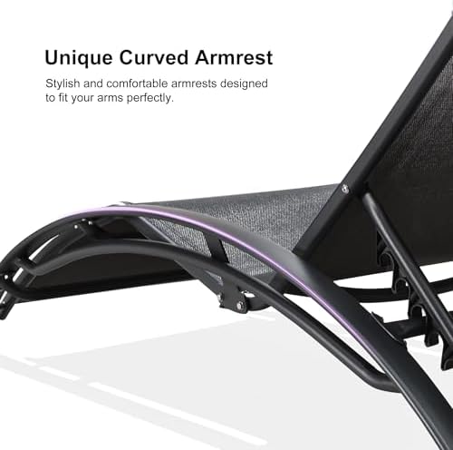PURPLE LEAF Patio Pool Lounge Chaise Set of 3 Outdoor Lounger Chair, Black | 2 Chaise + 1 Table, Aluminum Frame, UV Textilene Fabric, Adjustable Headrest & 5 Recline Angles, Stackable, S-Curve Backrest