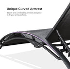 PURPLE LEAF Patio Pool Lounge Chaise Set of 3 Outdoor Lounger Chair, Black | 2 Chaise + 1 Table, Aluminum Frame, UV Textilene Fabric, Adjustable Headrest & 5 Recline Angles, Stackable, S-Curve Backrest