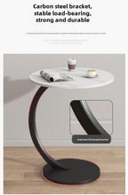 C-Shaped End Table Side Table Wood Sofa Table with Metal Frame for Living Room, Bedroom, Small Spaces (Snow Mountain White + Black Rack)