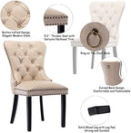 CIMOTA Beige Leather Dining Chairs Set of 8 Mid Century Modern Dining Room Chairs Tufted Upholstered Kitchen Dining Chairs Comfortable Side Chairs with Nailhead Trim/Ring Back (PU /8PCS)