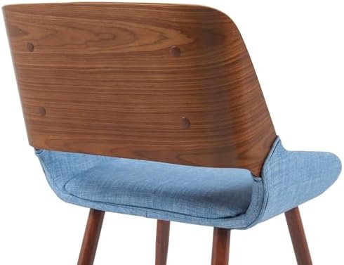 Armen Living Panda Mid-Century Upholstered Dining Chair in Walnut Finish with Light Blue Fabric Seat