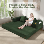 COMAX Queen Couch, 79" Futon Sofa Bed Couches for Living Room | Convertible Sleeper Sofa Corduroy Couch Bed Foam in a Box, Foldable Cloud Couch Floor, Green
