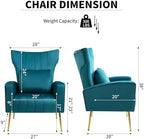 Velvet Accent Chairs Set of 2, Modern Arm Chair with Wingback & Gold Metal Legs for Living Room, Bedroom, Waiting Room, Lumbar Pillow Included, Dark Teal