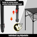 VILLEY Folding Camping Square Table, Portable Aluminum Table, Medium | Lightweight & Portable, Adjustable Square Table with Carry Bag for Camping, Picnic, BBQ, Backyard & Outdoor Use