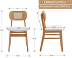 Shunzhi Rattan Dining Chairs Set of 4, Upholstered Farmhouse Dining Room Chairs with Back, Mid Century Modern Kitchen Chairs, Wooden Boho Side Chair for Restaurant, White Sherpa