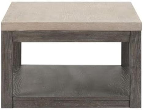 Pemberly Row 3-Piece Living Room Table Set, Rubberwood Construction, Charcoal and Ash Two-Tone Finish, Includes Cocktail Table with Casters and 2 End Tables, Rustic Design with Open Shelves for