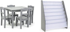 Humble Crew Kids Wood Table and 4 Chair Set, Grey & Kids Super Sized Bookshelf 6 Tier Book Rack Organizer, Grey/White