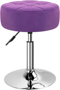 WKWKER Velvet Upholstered Vanity Stool Swivel Adjustable Makeup Stool for Makeup Room Small Round Ottoman for Living Room Makeup Chair for Bedroom SPA Salon Studio (Purple)