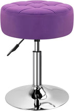 WKWKER Velvet Upholstered Vanity Stool Swivel Adjustable Makeup Stool for Makeup Room Small Round Ottoman for Living Room Makeup Chair for Bedroom SPA Salon Studio (Purple)