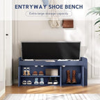42.6" Storage Bench - Shoe Storage Bench with Side Storage Shelves and 3 Doors, Multifunctional Entryway Bench with Lift Top Cushion, Shoe Bench for Bedroom, Living Room, Entryway, Navy Blue
