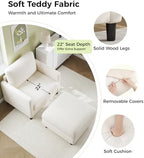 Welzona Sofa Accent Chair with Ottoman, 33" Teddy Reading Chair and Ottoman | Comfy Teddy Fabric, Tool-free Setup, Washable Covers, All-wood Chair and Ottoman Sets for Living Room, Bedroom, Beige